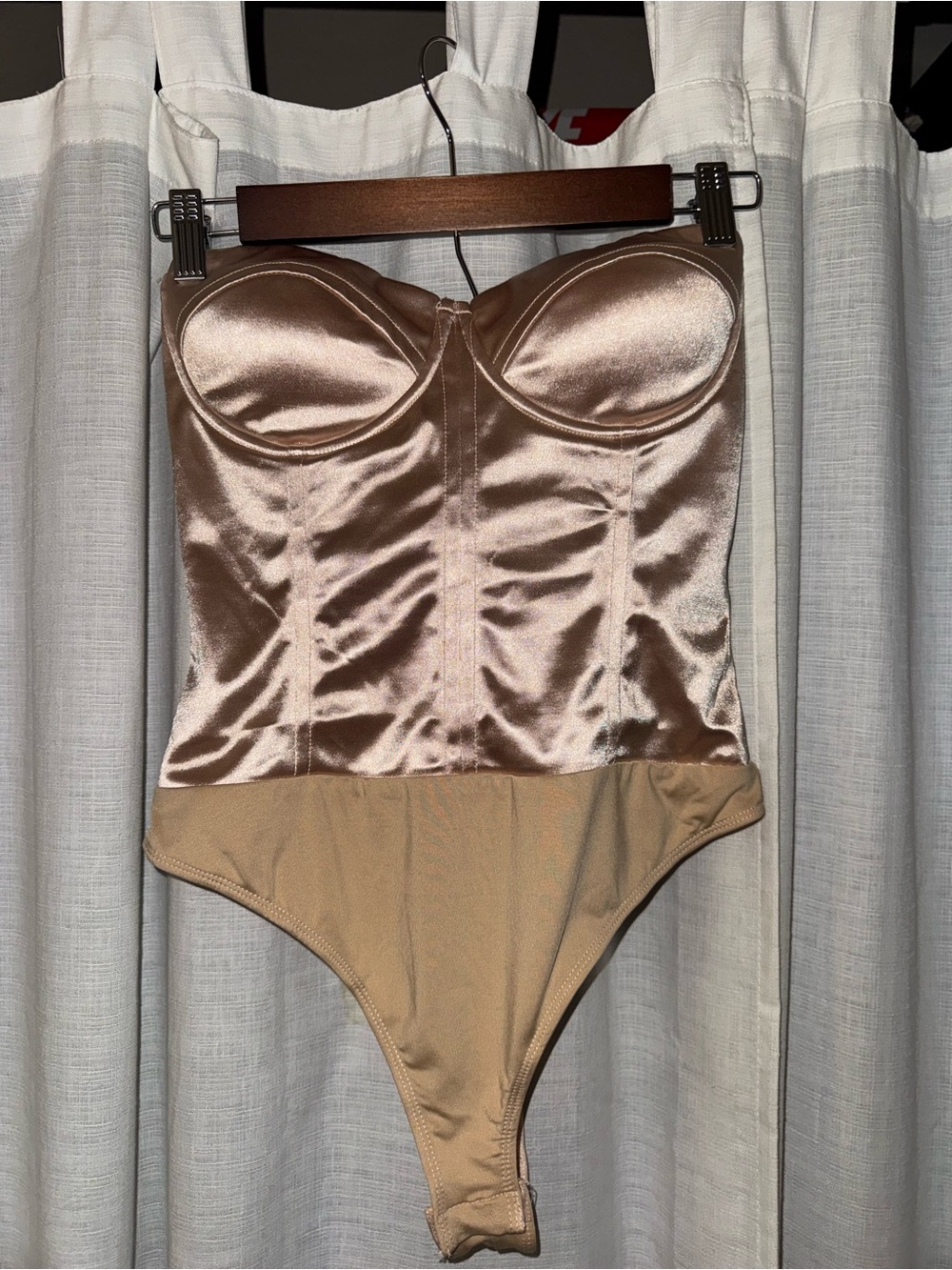 Lulus Satin Corset Bodysuit Strapless Champagne Nude Bustier Size Small